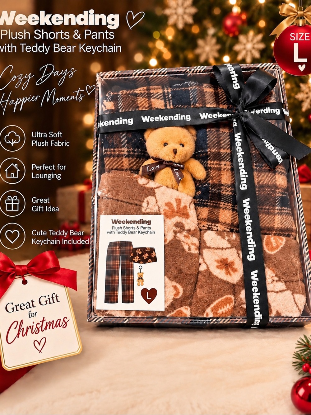 Love Plush Weekending Pajama Set in Brown Plaid & Cream Floral